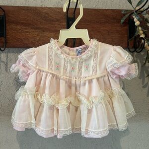 Vintage Pink Lace Baby Dress - 80s 90s